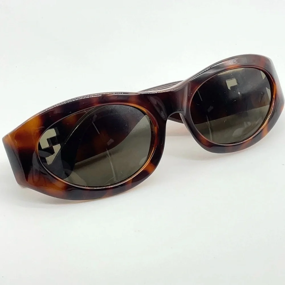 Auth Fendi Gold Logo Brown Print Sunglasses